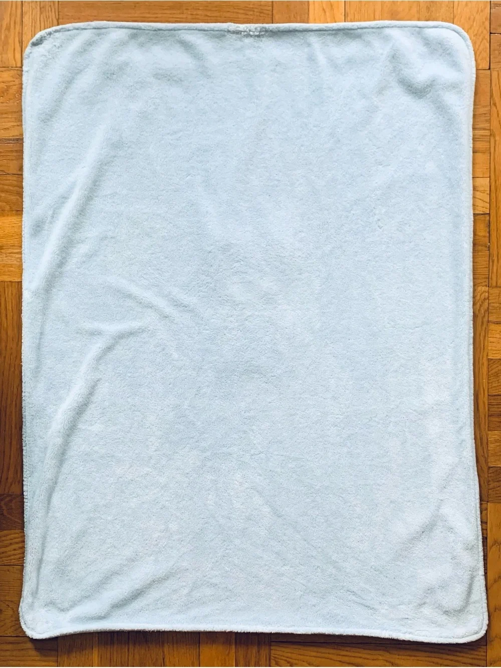 VTG Light Blue Baby Blanket with Brown Teddy Bear Applique